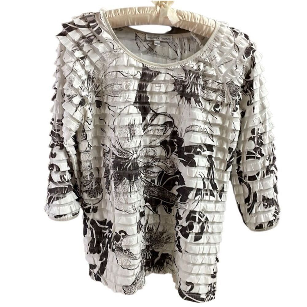 Moa Moa Ladies Ruffled Layer Pullover Top Size Small Cottagecore White Brown